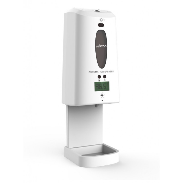 001TM MIRTOO Сенсорный дозатор для антисептика с встроенным бесконтактным термометром MIRTOO 001TM с поддоном емкость 1300 мл. белый 