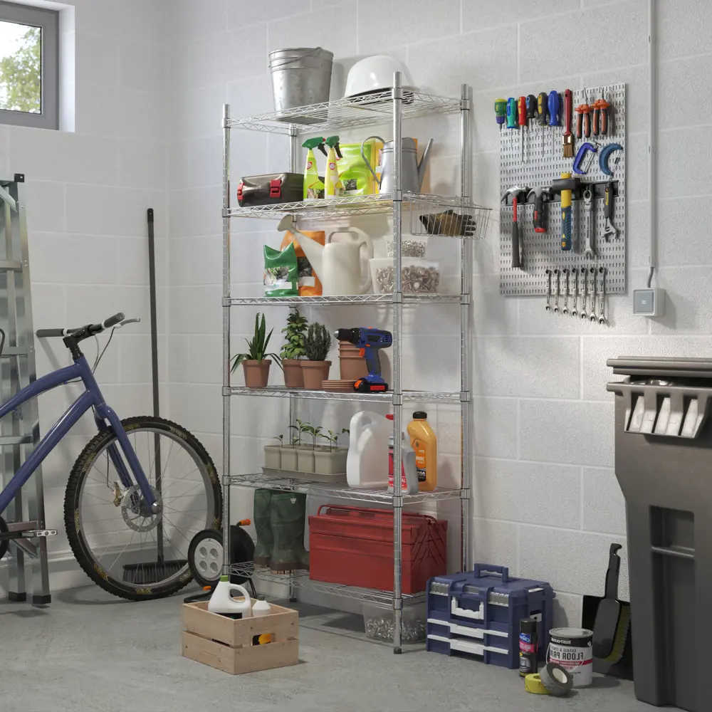 Стеллаж сетчатый KONSENSA 90x35x180 см цвет хром STLM-2202804 - Вид №6