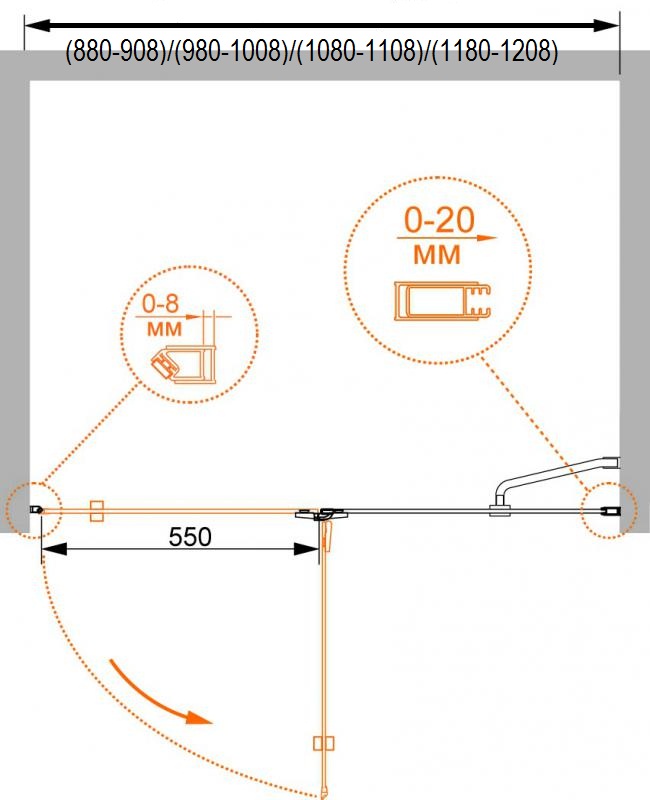 Душевая дверь в нишу CEZARES BERGAMO-W-B-12-90-P-Cr-L - Вид №2