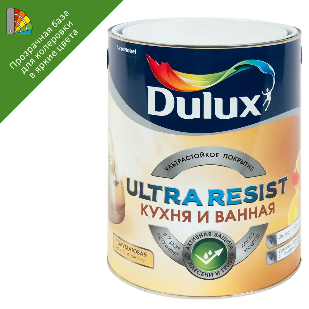 Краска для колеровки для кухни и ванной комнаты Dulux UR полуматовая прозрачная база BC 4.5 л 82200754 STLM-2071439 