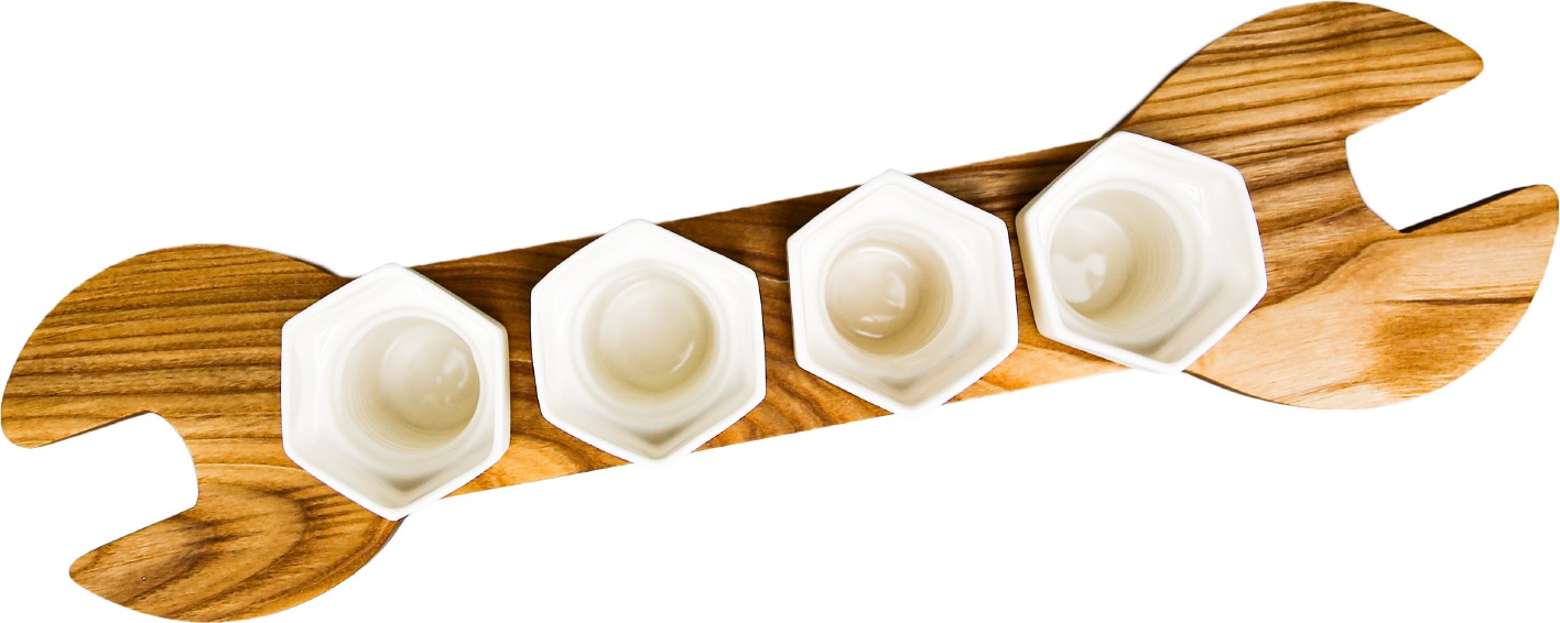 10651373 RUPOR manufactory Набор рюмок с подставкой БОЛТ в деревянном ящике Фарфор 