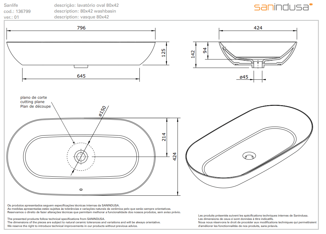 136799004 Накладная раковина на столешницу  овальная Sanindusa  - Вид №1
