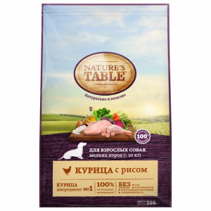 ПР0045550 Корм для собак NATURE"S TABLE для мелких пород курица, рис сух. 500г NATURE'S TABLE