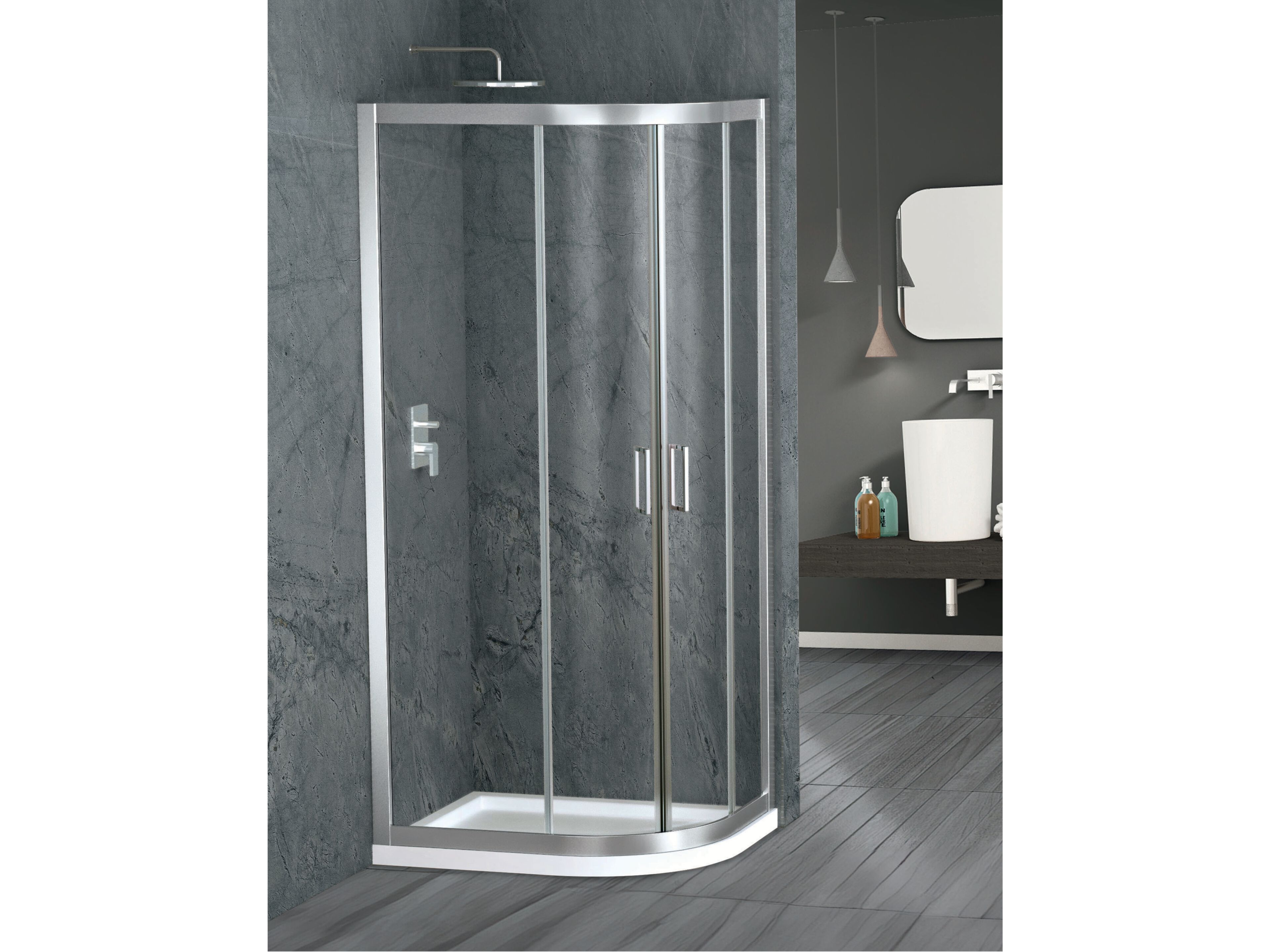 Полукруглый Кристалл душевая кабина с раздвижной дверью Metidea платина ARCH-00045879 - Вид №1