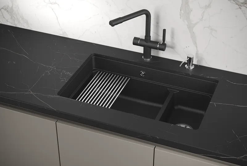 KS-7304U, ЧЁРНЫЙ кухонная мойка, кварц GRANULA 7304U-ST330