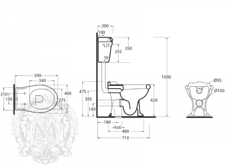 ML.IMP-25.311.BI/ML.IMP-25.318.BI/ML.RIC-29.045.DO/ML.OLV-29.015/ML.OLV-29.013/ML.RIC-29.040.BI.DO Компакт унитаз с бачком Золотистый Migliore  Италия  - Вид №8
