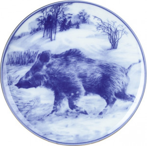 10630512 Императорский фарфоровый завод Тарелка декоративная 19,5см "Кабан по кличке Стайер" "Эллипс" Твёрдый фарфор