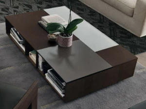 JESSE Низкий столик из дерева и стекла с журнальной стойкой