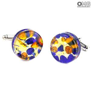 3702 ORIGINALMURANOGLASS Круглые Синие Запонки с золотом - муранское стекло OMG 1 см