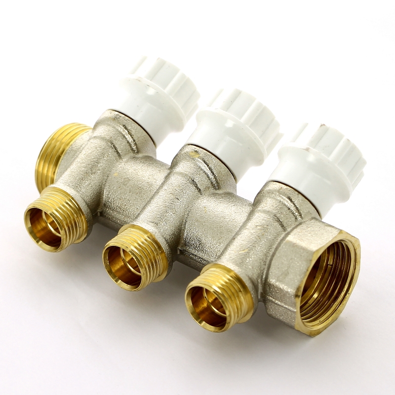 Коллектор НВ 1" с вентилями никелированный ITAP 3 выхода 1/2"Н 38мм 46513 - Вид №1