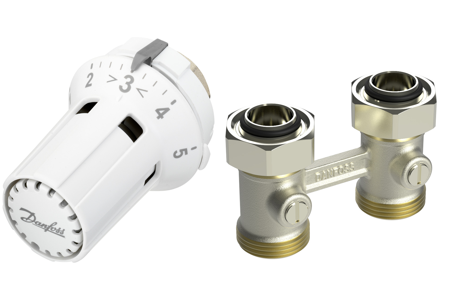 Danfoss Комплект RLV-KB/RTRW-K для радиаторов с нижним подключением (М30 х 1,5) RLV-KB 15 + RTRW-K, 1/2 Прямой 013G7232  - Вид №3