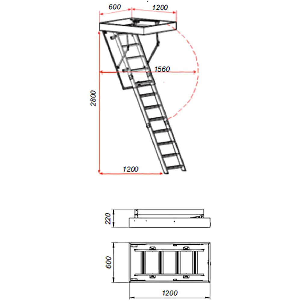 Лестница чердачная складная с секциями OLN 120x60x280 см 18209582 STLM-2148550 Santreyd  - Вид №6