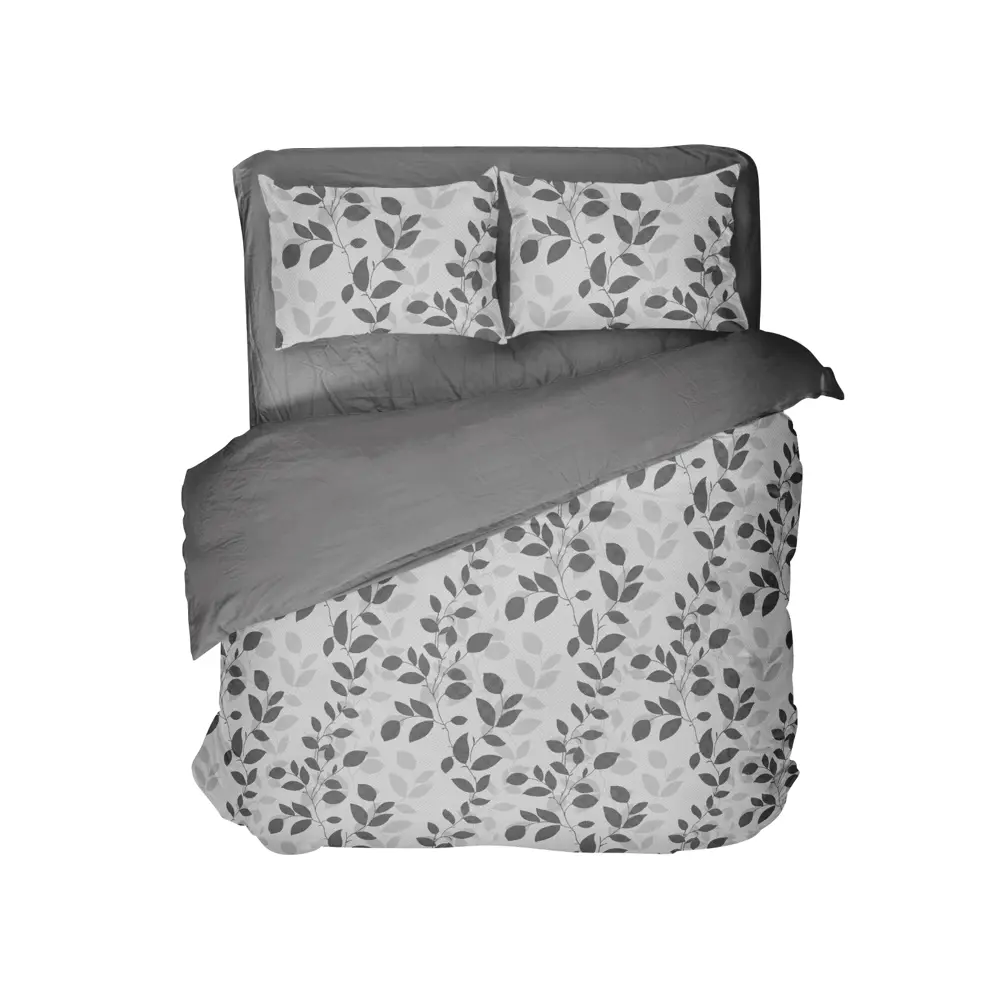 Комплект постельного белья Шуйские Ситцы Листья полутораспальный бязь серый STLM-2050702