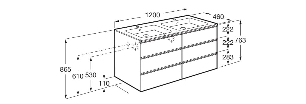 Деревянный двойной шкаф для умывальника со встроенной раковиной с ящиками Roca The Gap ARCH-00134220 - Вид №2