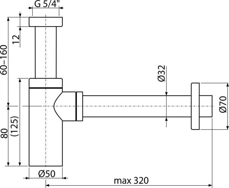 Сифон для умывальника DN32 DESIGN цельнометаллический, круглый, белый ALCAPLAST A400B - Вид №1