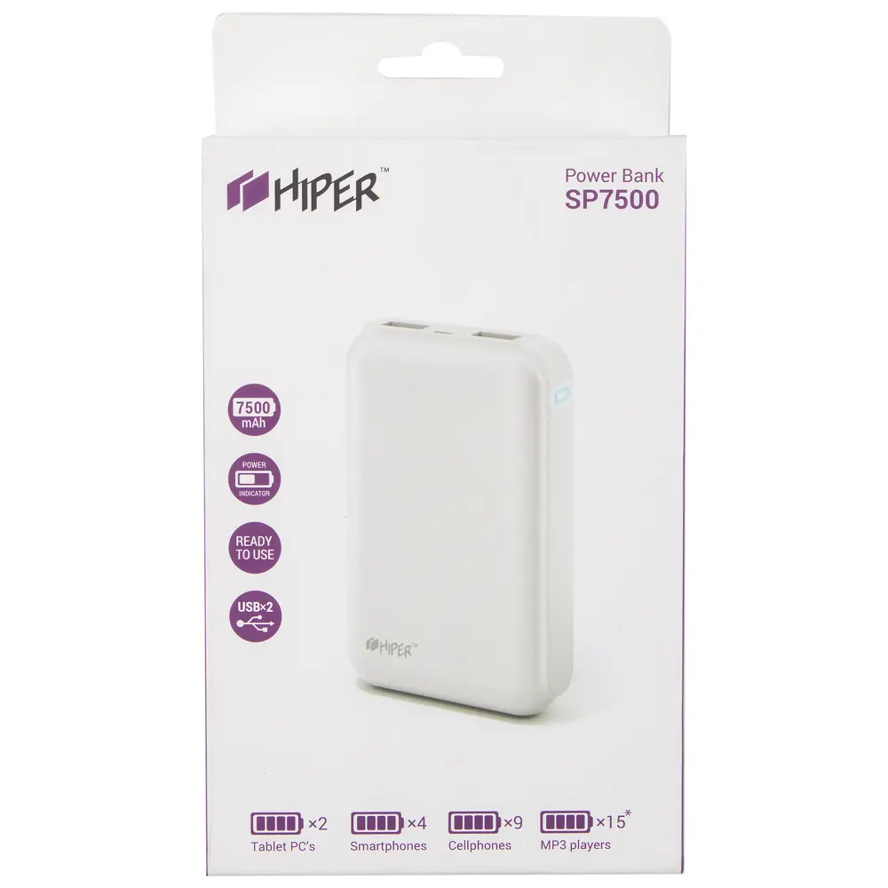 Аккумулятор мобильный Hiper с уровнем заряда 7.5 Aч 16799291 STLM-2206150 Santreyd  - Вид №1