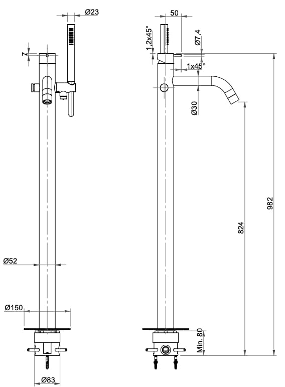 Смеситель для ванны из нержавеющей стали с ручным душем Nic Made ARCH-00088530 - Вид №2