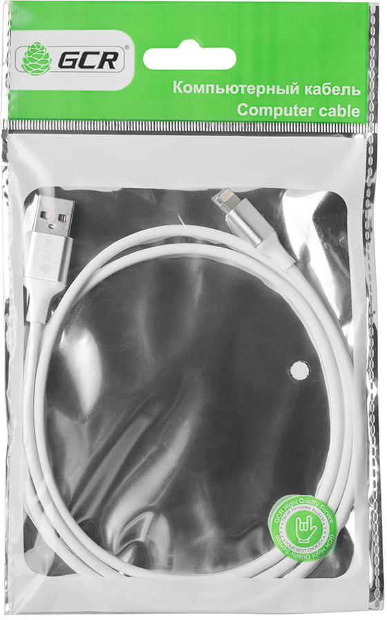 GCR-50616 кабель 3a 0.25m apple usb 2.0 am/lightning 8pin mfi для iphone 5/6/7/8/x - поддержка всех ios, белый, алюминиевый корпус серебро, белый пвх, Greenconnect Santreyd  - Вид №2
