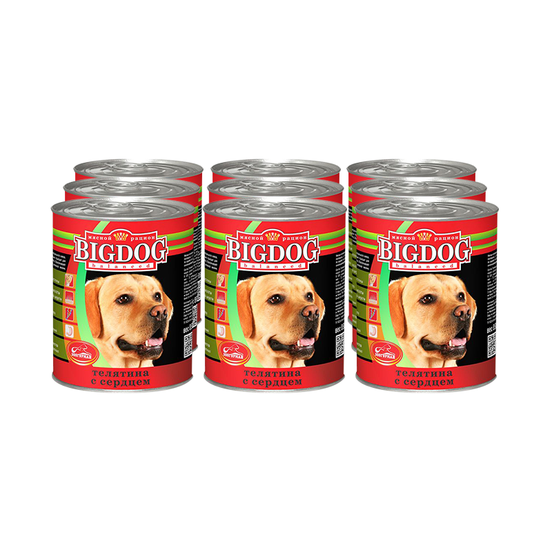 ПР0049098*9 Корм для собак Big Dog Телятина с сердцем банка 850г (упаковка - 9 шт) ЗООГУРМАН 