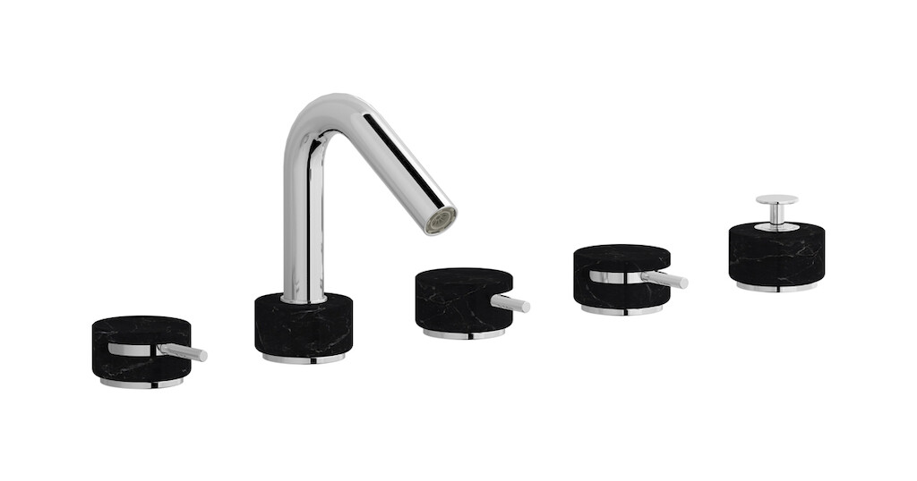 Смеситель на бортик ванной на 5 отверстий с дивертером и душевым гарнитуром. WE ARE IB mr396cc_2 Chrome Marmo