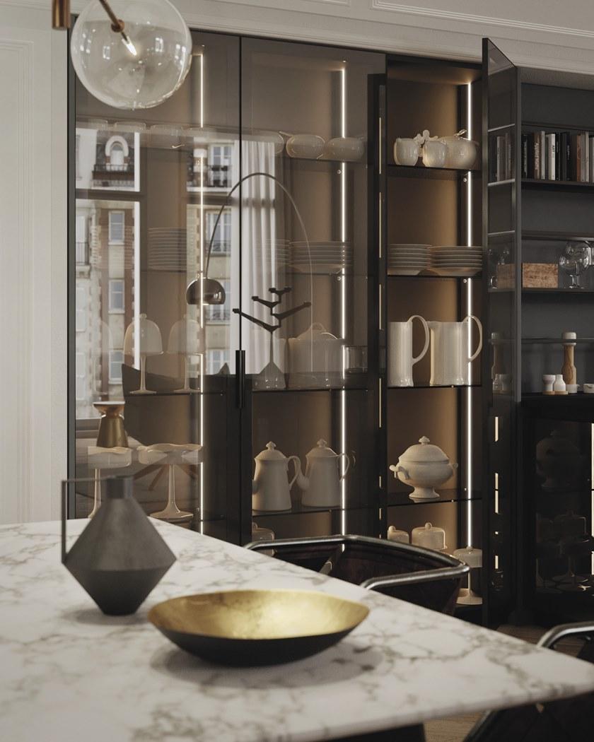 Alta Cucine Кухня из лакированного дерева и стекла с полуостровом Sistema 22 sun-id-1400862 - Вид №6