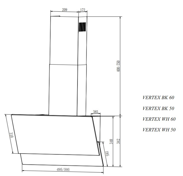 9106568 Вытяжка наклонная ELIKOR VERTEX BK 60 черный/черный STDN-0096802 - Вид №9