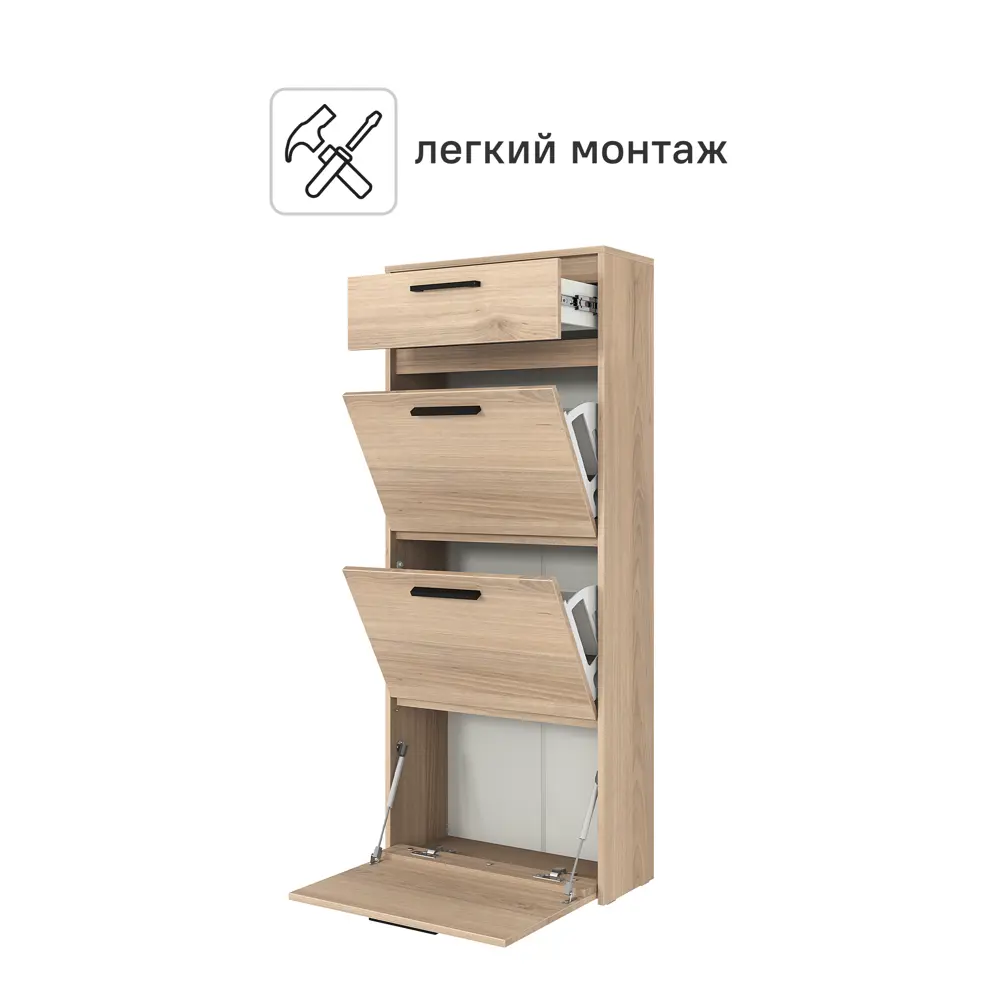 Шкаф для обуви Лион 60x143.5x24 см 3 ящика ЛДСП цвет дуб комано Santreyd STLM-2130643 - Вид №2