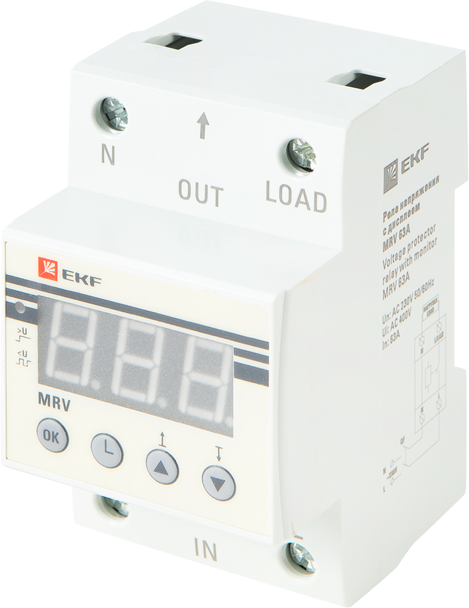 Реле напряжения EKF MRV 63А с дисплеем для защиты оборудования 82849639 STLM-0036990