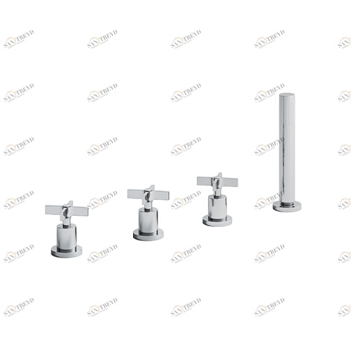 CRICR122 Смеситель для ванны на 4 отверстия, с выдвижным ручным душем с защитой от известкового налета, переключателем на 2 отверстия и FOLLOW ME Cristina Rubinetterie 