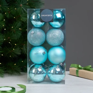 Набор елочных шаров KREAFORTA синий с блестками 8 шт. ø10 см 89420570