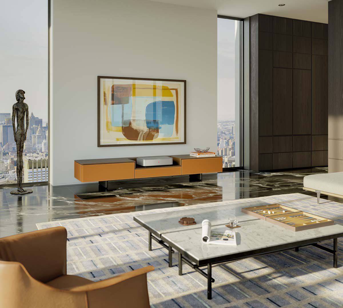 Кожаный шкаф для телевизора с ящиками Poltrona Frau коллекция-мебель и аксессуары ARCH-00003150 - Вид №3