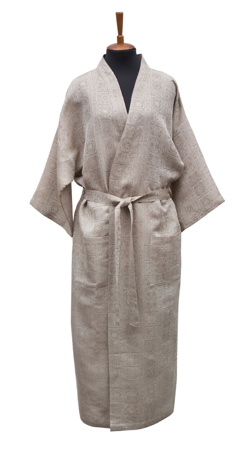 LEI_266_82_S Халат кимоно, серебристо-серый, размер S-M, 50% хлопок +50% лен, жаккард LEITNER Santreyd 