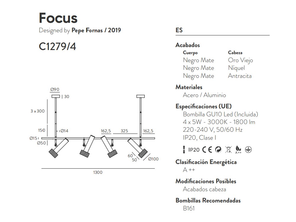 092140 Подвесной светильник 4L черный - антрацит Aromas del Campo Focus