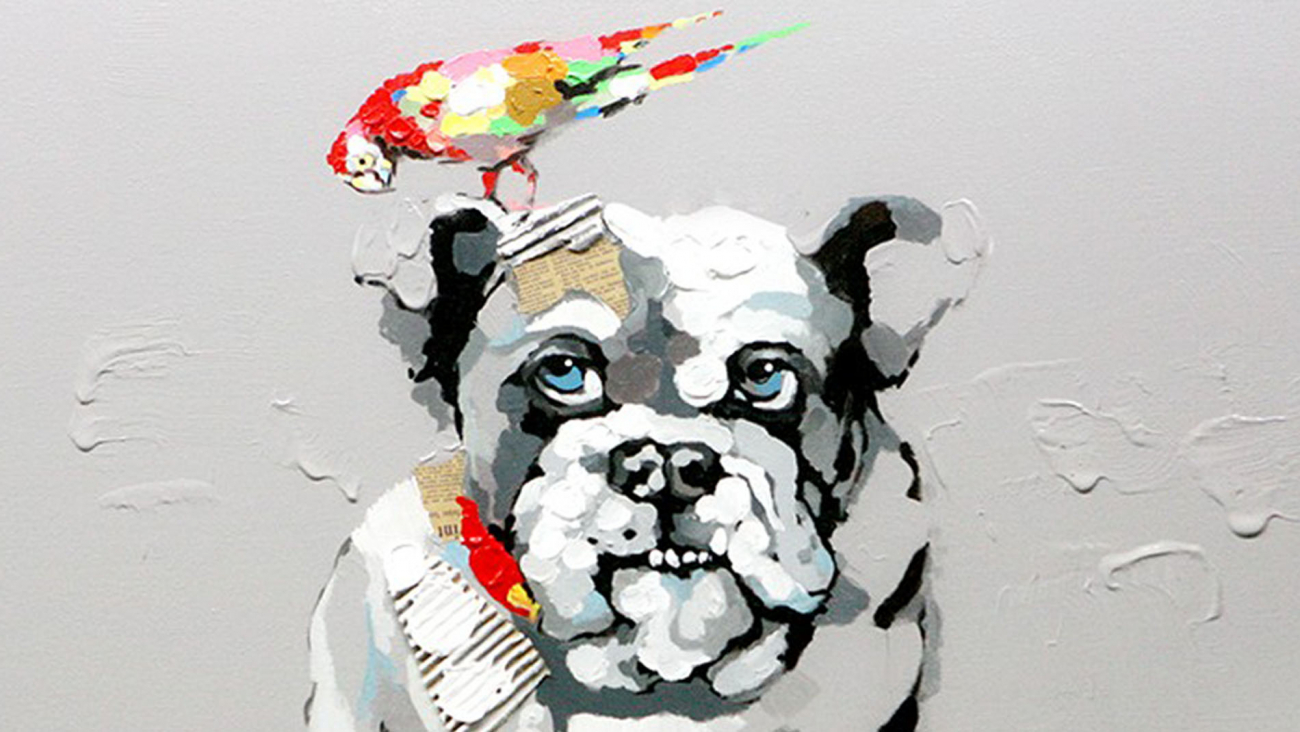 Картина на холсте 100х100 см "Собака и попугай" EVENHOME КАРТИНЫ МАСЛОМ 129821 Бежевый;коричневый  - Вид №2