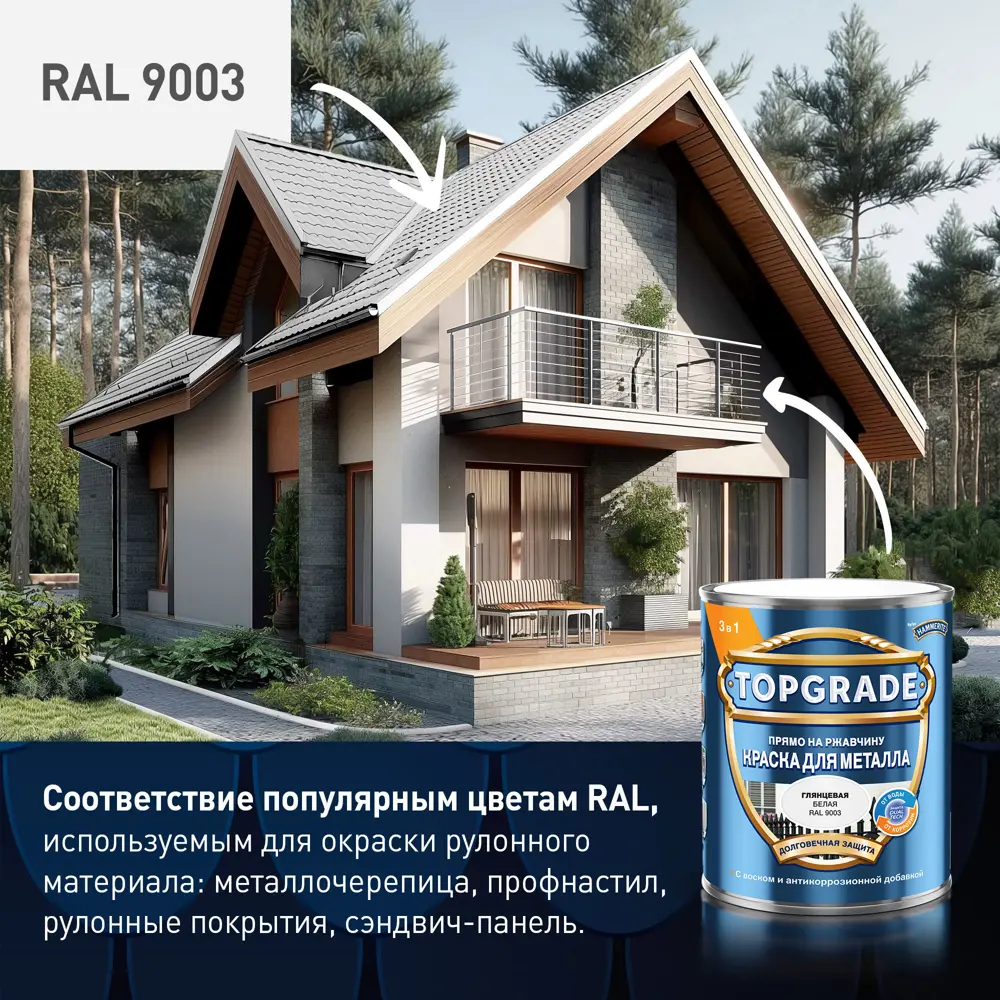 Грунт-эмаль по металлу 3 в 1 Topgrade гладкая цвет белый 5 л STLM-2037607 - Вид №3