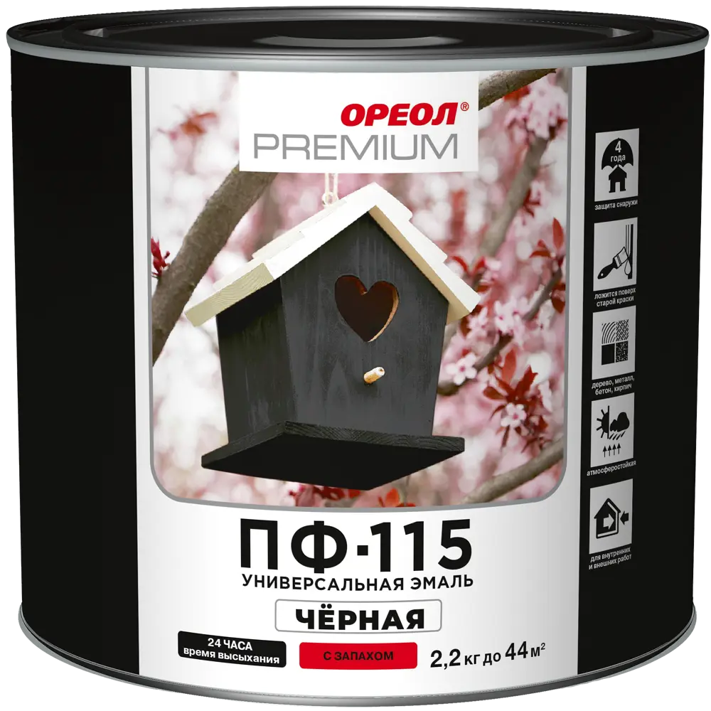 Эмаль Ореол Premium ПФ-115 глянцевая цвет чёрный 2.2 кг 82210110 STLM-2013159  - Вид №1