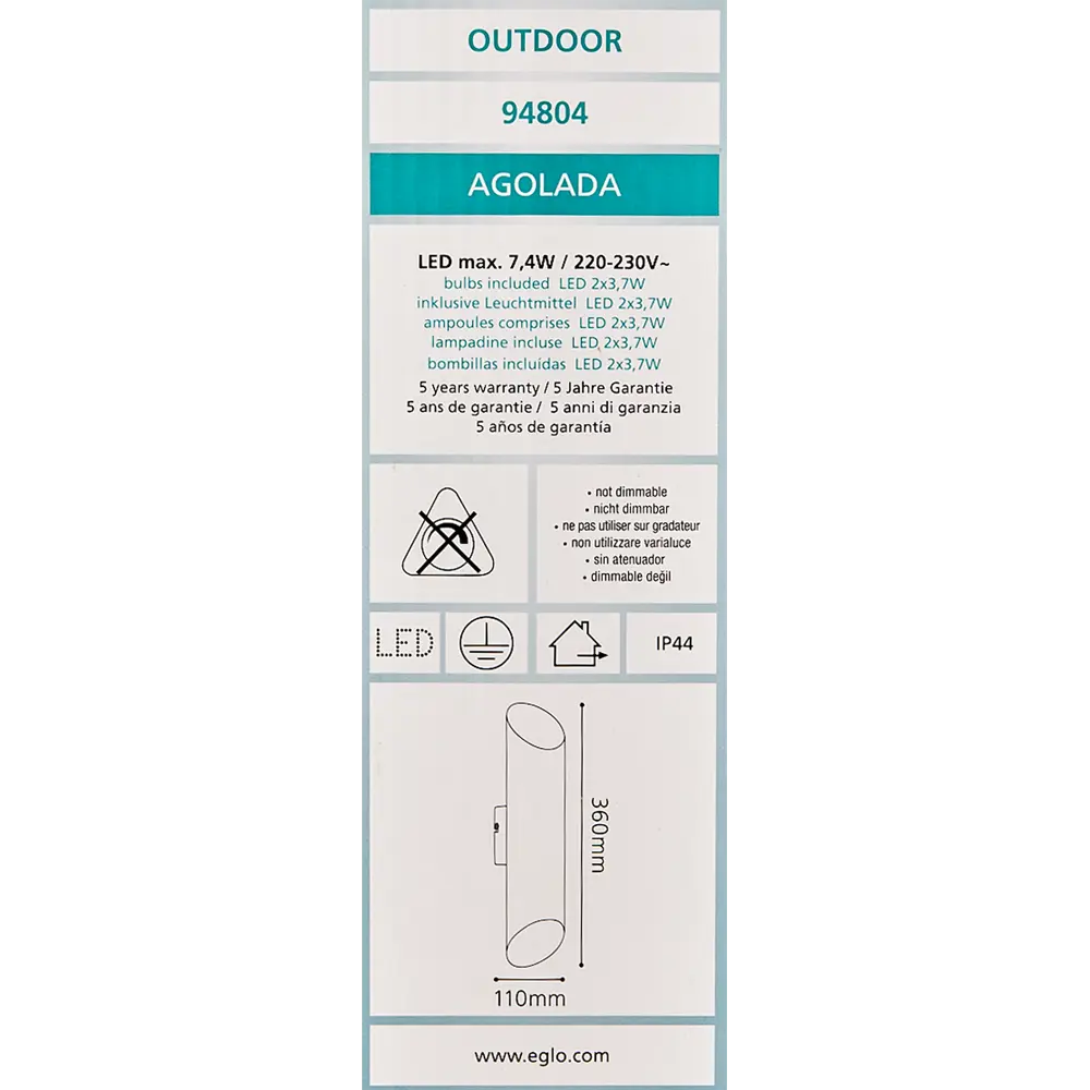 Светильник настенный уличный Eglo «Agolada» IP44 19485592 STLM-2180965  - Вид №8
