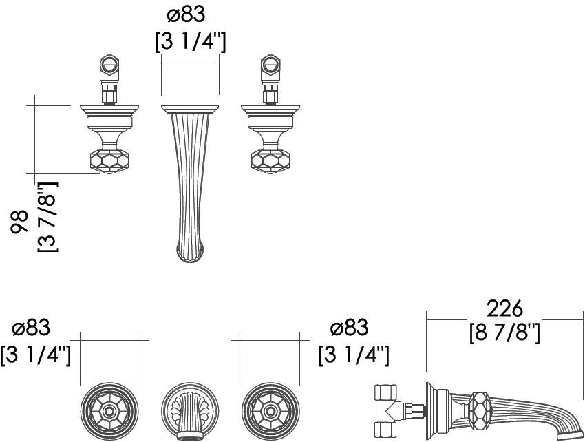 Devon&Devon Смеситель для ванны настенный на 3 отверстия King Exc-kn133m - Вид №1