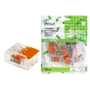 84746781 Клеммы соединительные монтажные с рычажком Duwi СМК 223-412 2-проводные 4мм² прозрачные 20 шт 26673 0 STLM-1103773