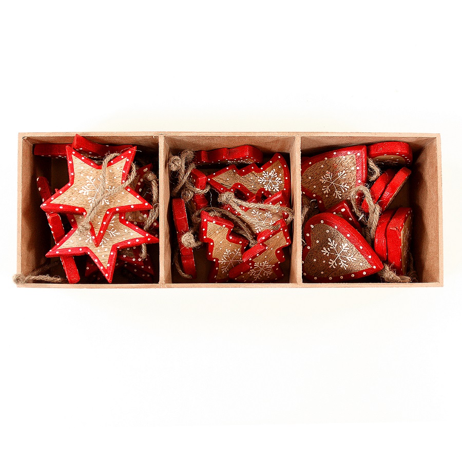 en_ny0008 Украшения подвесные stars/trees/hearts, деревянные, в подарочной коробке, 27 шт. EnjoyMe 