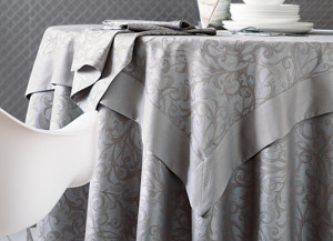 OMB_MG_300 Скатерть серо-бежевый 170/300 + 12 салфеток 100% хлопок жаккард Blanc des Vosges