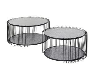 Круглый журнальный столик из стали и стекла