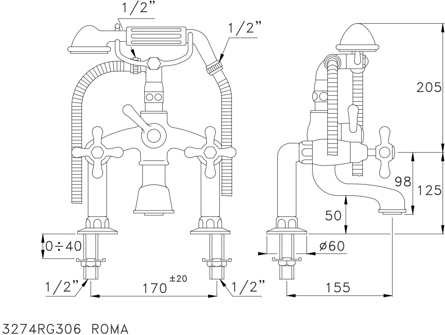 RUBINETTERIE STELLA Смеситель для ванны в классическом стиле на 2 отверстия Roma sun-id-1436811 - Вид №1