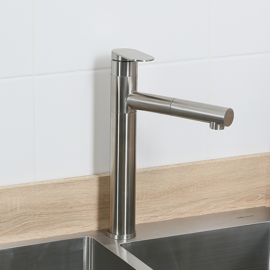 Смеситель д/кухни MELANA-610303 Stello нерж.сталь, однорычажный, сатин, вытяжной излив