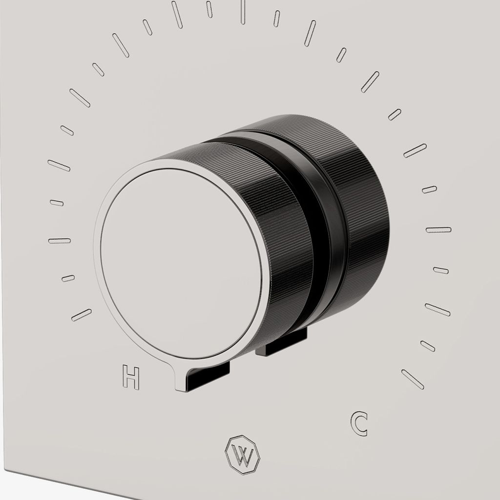 BTH44B Bond Tandem Series Встроенная термостатическая и двусторонняя отделка с переключателем с двухцветными ручками с гильошированными линиями Waterworks - Вид №1