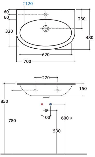 Md080.bi / md070.bi Подвесная раковина настенная овальная Ceramica Globo 4ALL белая - Вид №4