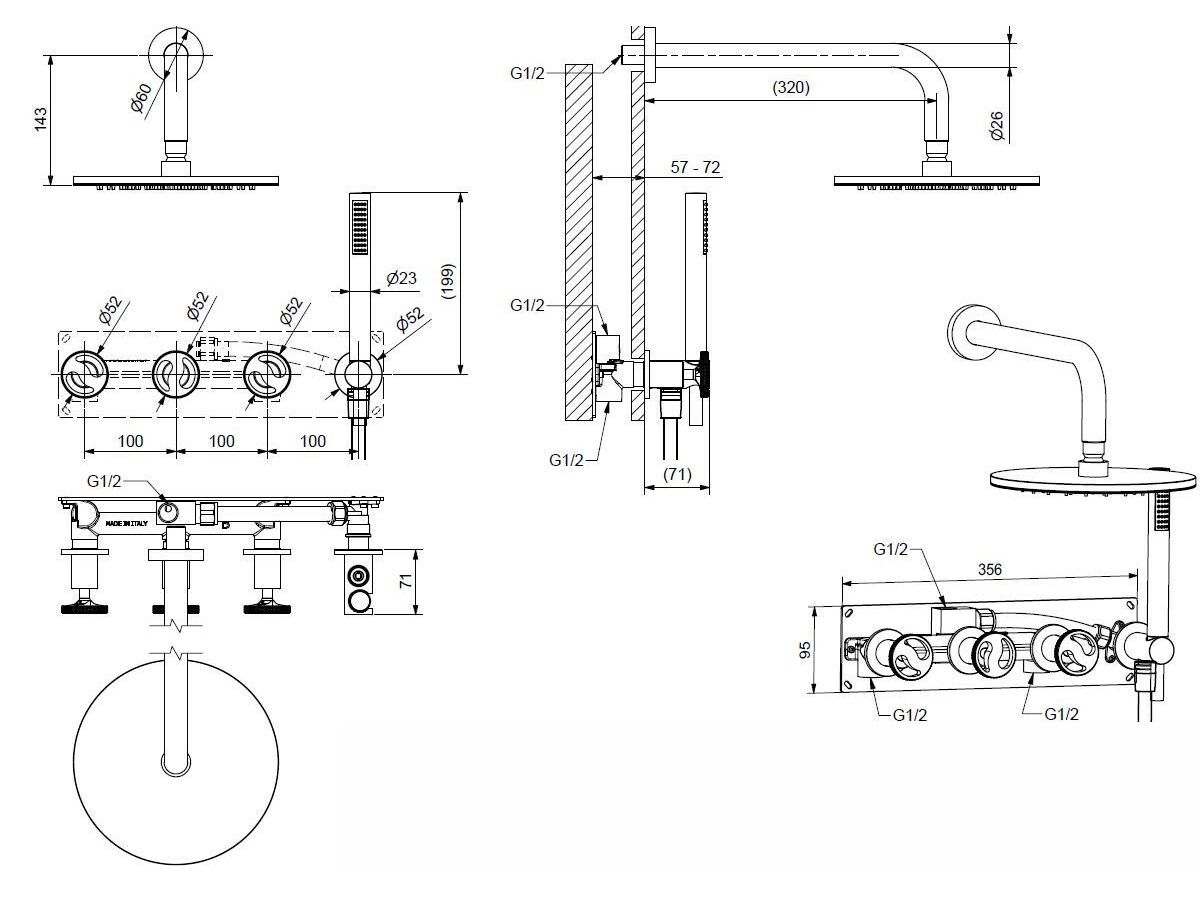 Набор для душа из хромированной латуни Bugnatese тысяча девятьсот пятьдесят ARCH-00029861 - Вид №2