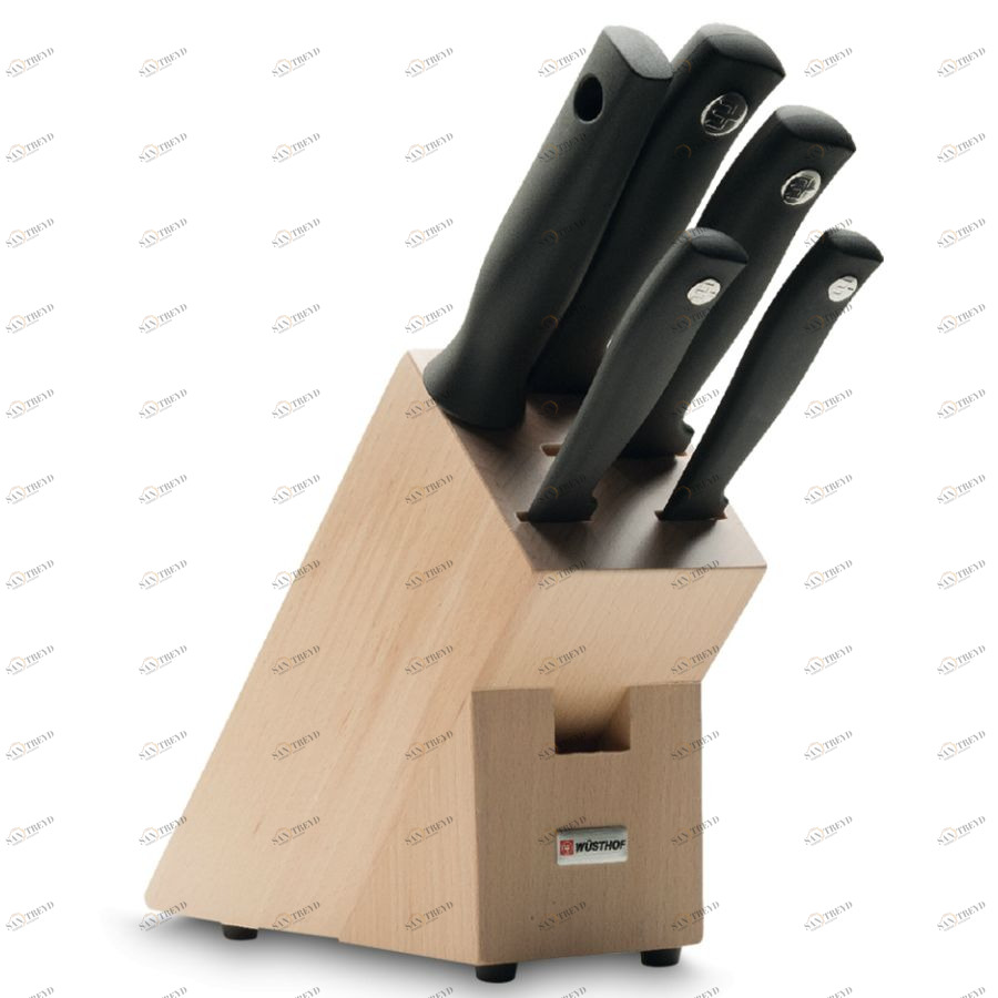 Набор ножей Silverpoint на светлой деревянной подставке: 4 шт., мусат WUESTHOF W9829