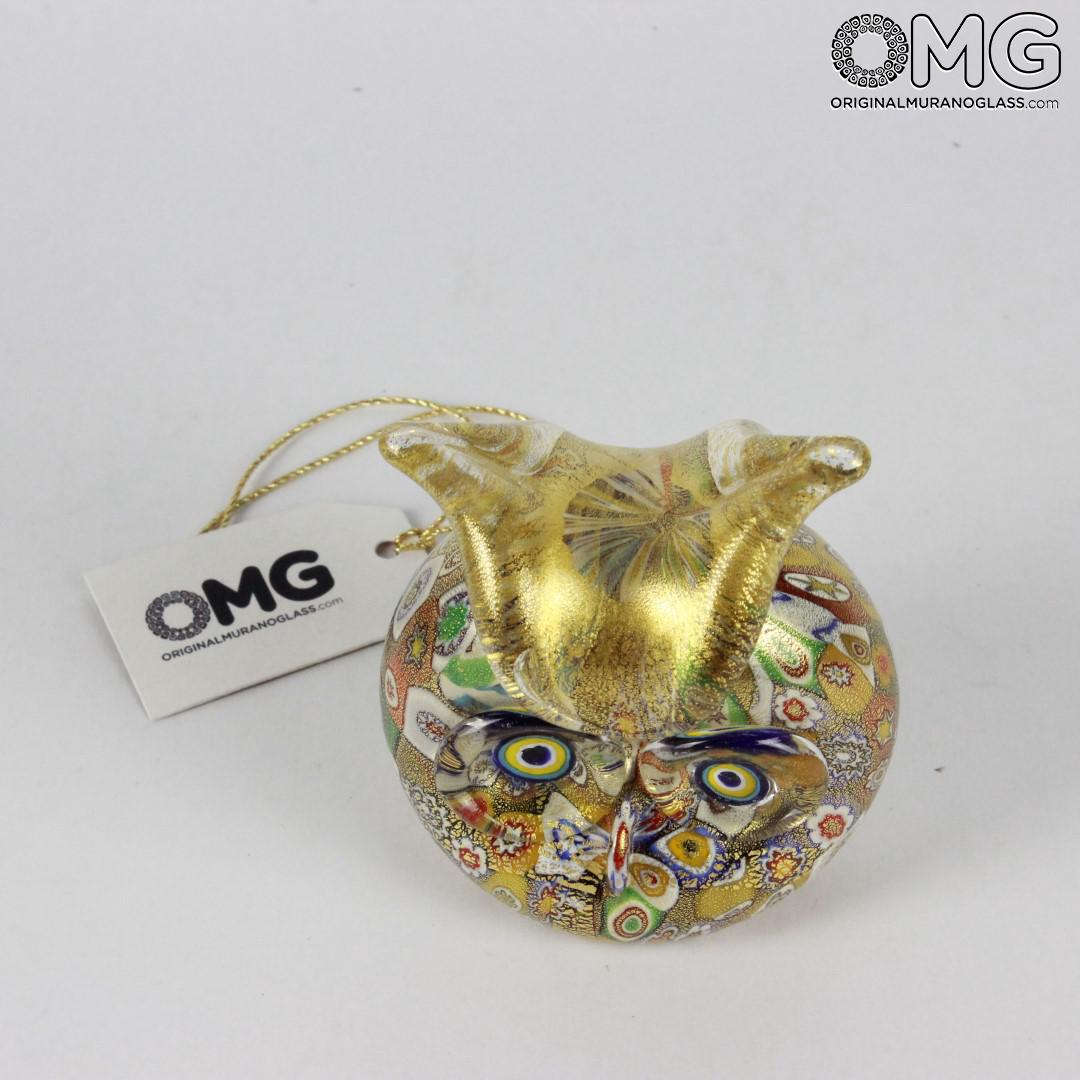 1412 ORIGINALMURANOGLASS Фигурка совы Миллефиори Муррины золото - Gufo Millefiori Oro- муранское стекло  см  - Вид №1