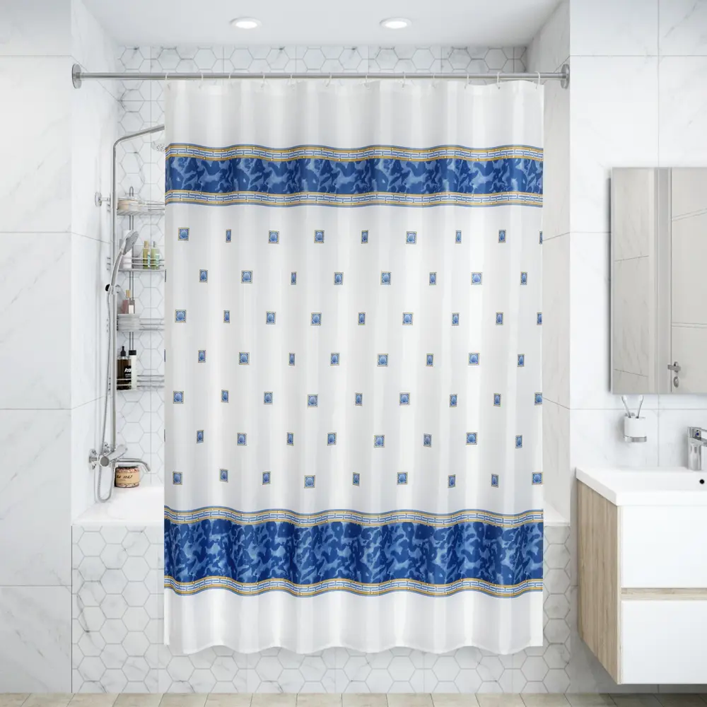 Штора для ванной комнаты «Zumrut» 180х200 см цвет голубой 15475607 STLM-2117171 Santreyd